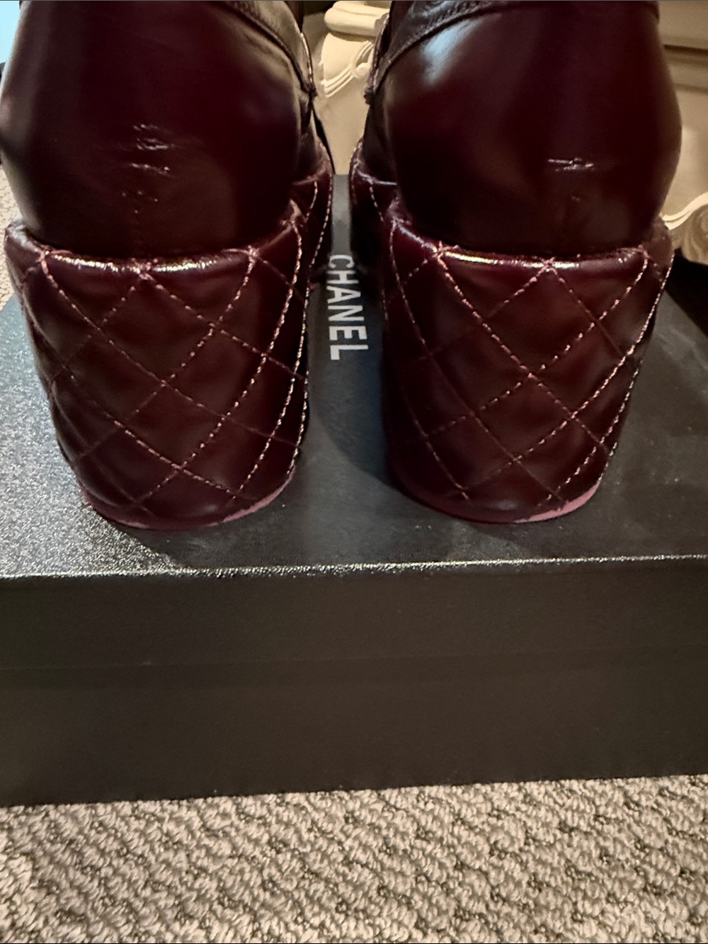 CHANEL woman’s Deep Wine Leather Loafers with Gold CC Hardware - Picture 4 of 8